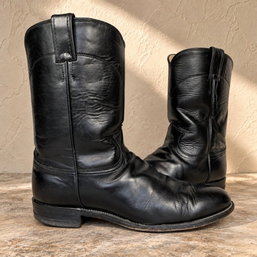 Justin 3133 Jackson Black Leather Roper Boots Men's 9.5 E Wide USA Western